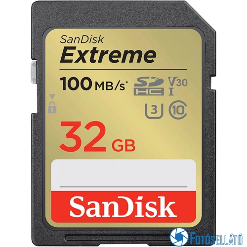 SanDisk 32GB Extreme SDXC™ memóriakártya(100/70MB/s) UHS-I, Class 10, U3, V30