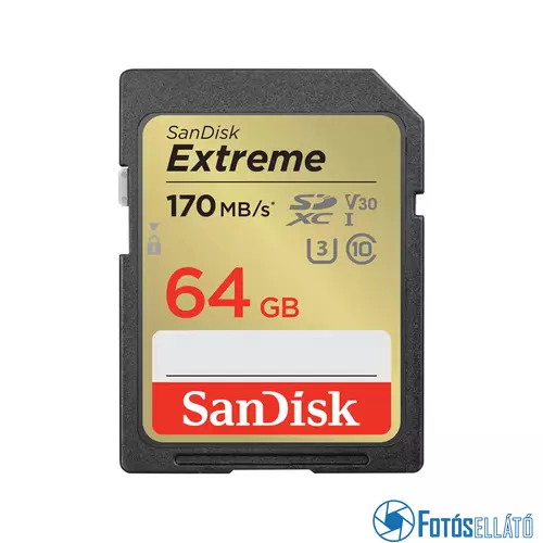 SanDisk Extreme SDXC™ memóriakártya(170MB/s olvasási / 80MB írási sebesség ) UHS-I, Class 10, U3, V30